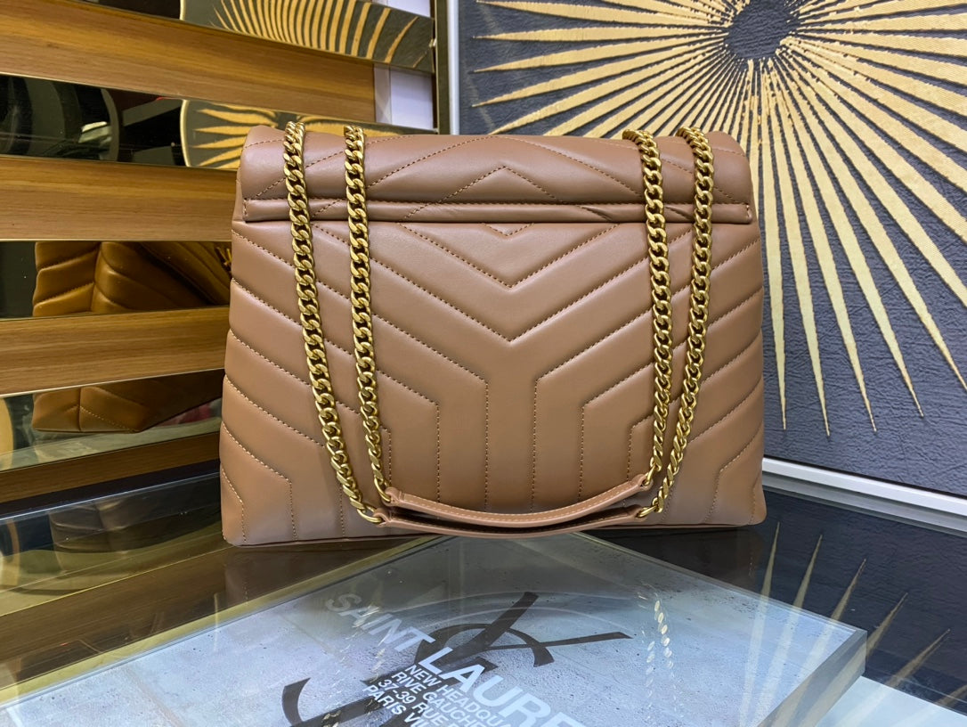 Saint Laurent Loulou Small Shoulder Bag in Quilted Leather - Tan/Beige