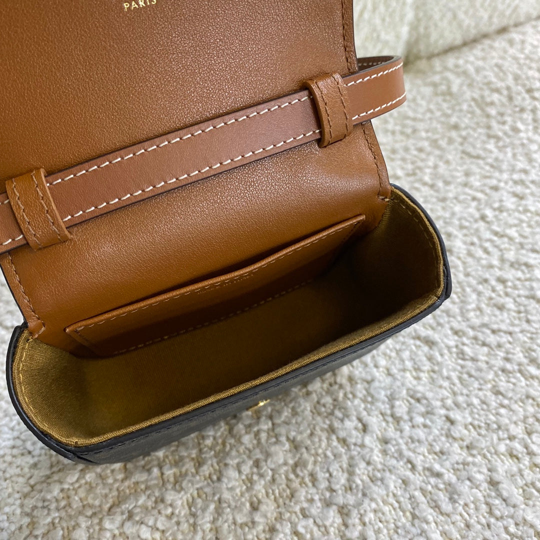 Celine Mini Triomphe Bag in Triomphe Canvas and Calfskin - Tan