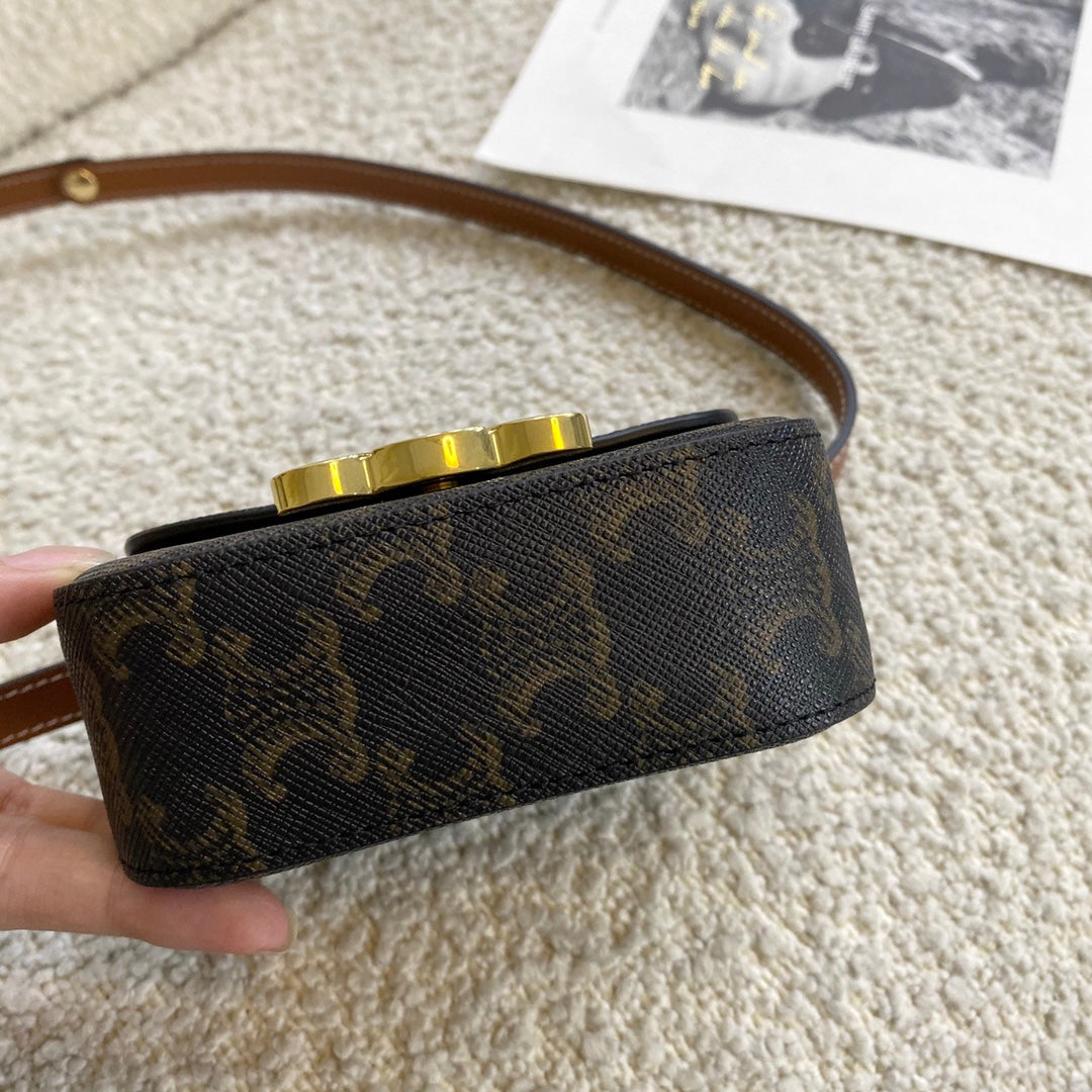 Celine Mini Triomphe Bag in Triomphe Canvas and Calfskin - Tan
