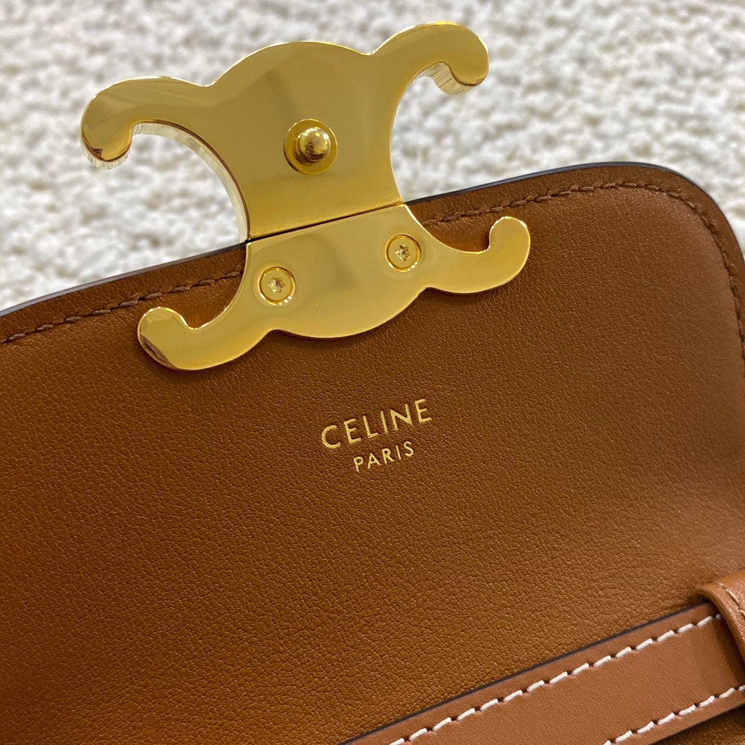 Celine Mini Triomphe Bag in Triomphe Canvas and Calfskin - Tan