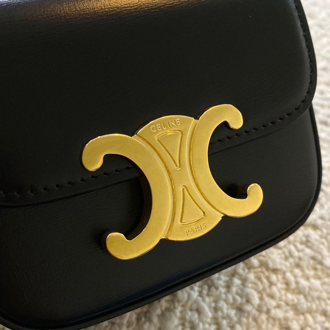 Mini Black Leather Crossbody Bag with Gold Triomphe Clasp