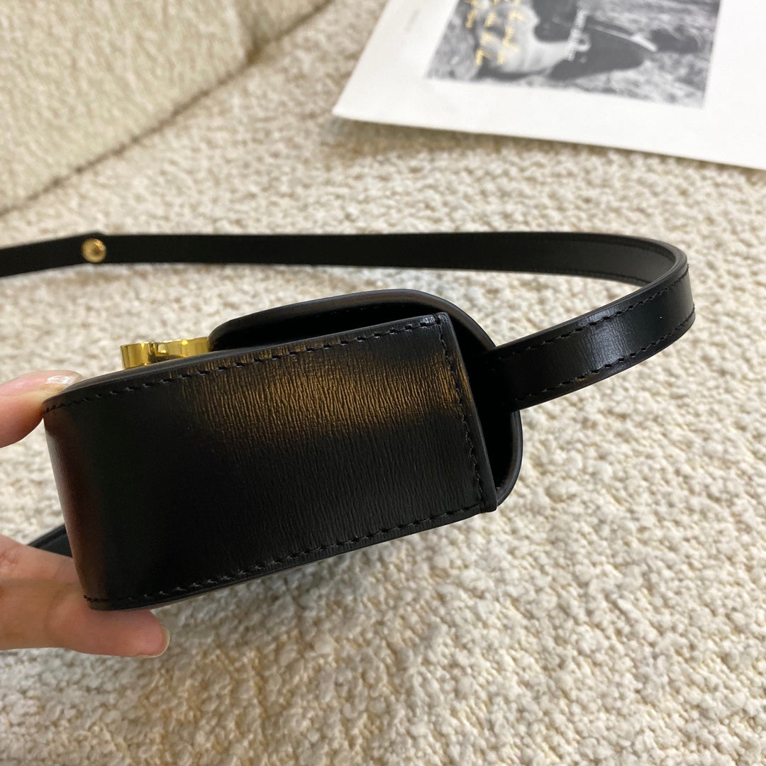 Mini Black Leather Crossbody Bag with Gold Triomphe Clasp
