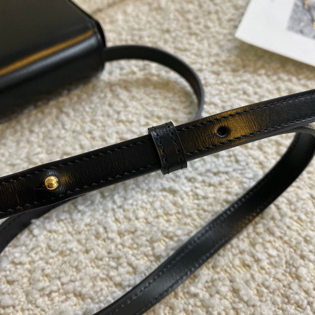 Mini Black Leather Crossbody Bag with Gold Triomphe Clasp