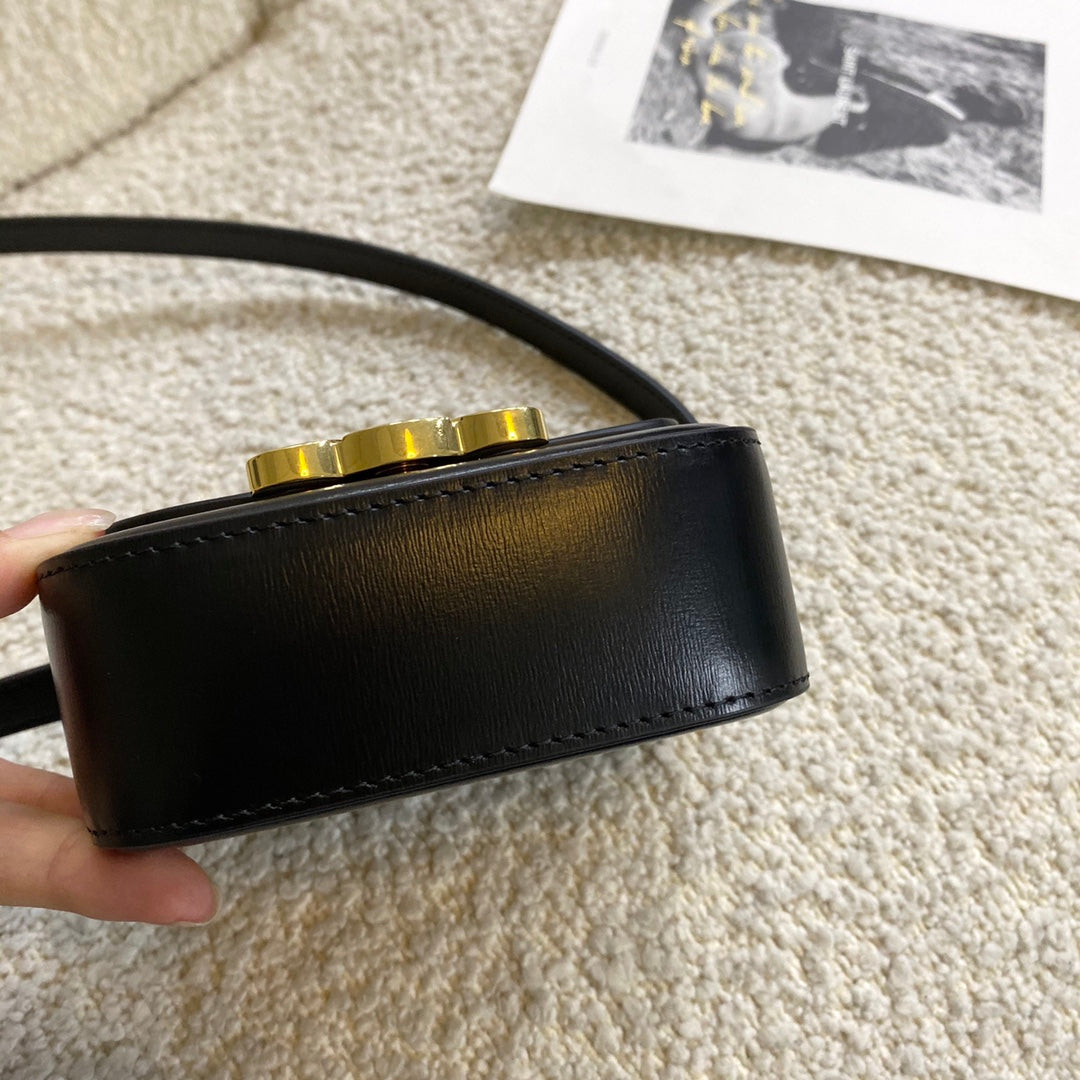Mini Black Leather Crossbody Bag with Gold Triomphe Clasp