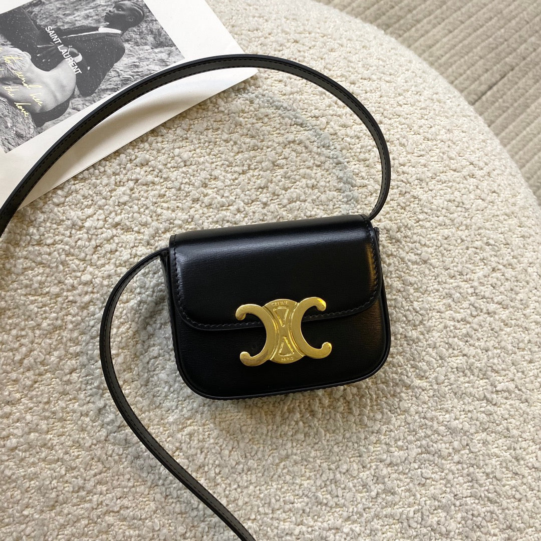 Mini Black Leather Crossbody Bag with Gold Triomphe Clasp