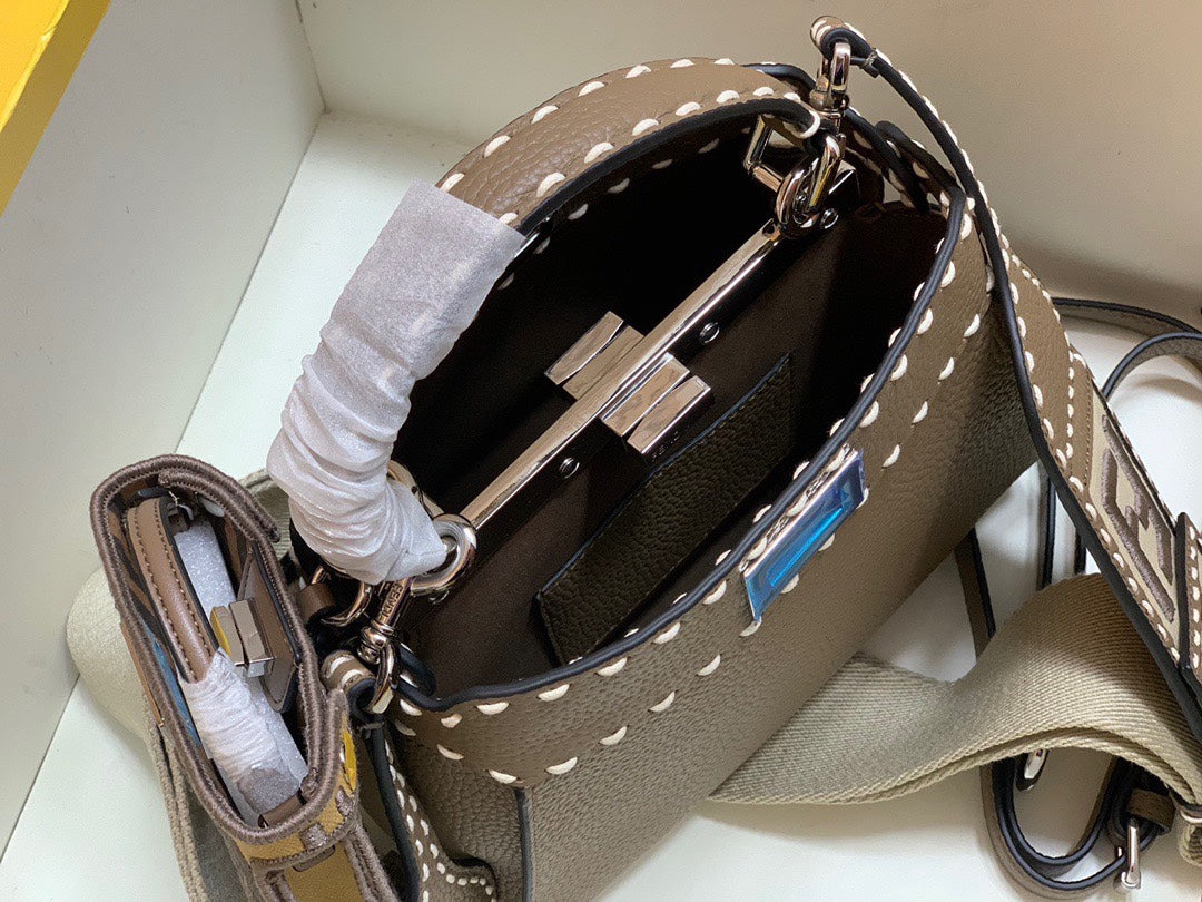 Fendi Peekaboo ISeeU Medium Brown Leather Handbag with FF Motif Charm