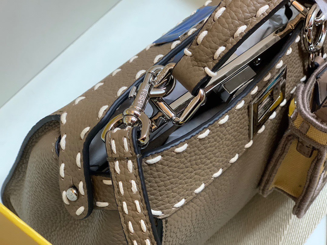 Fendi Peekaboo ISeeU Medium Brown Leather Handbag with FF Motif Charm