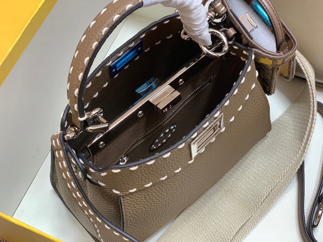 Fendi Peekaboo ISeeU Medium Brown Leather Handbag with FF Motif Charm
