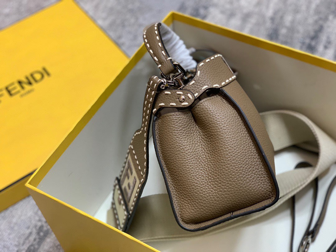 Fendi Peekaboo ISeeU Medium Brown Leather Handbag with FF Motif Charm