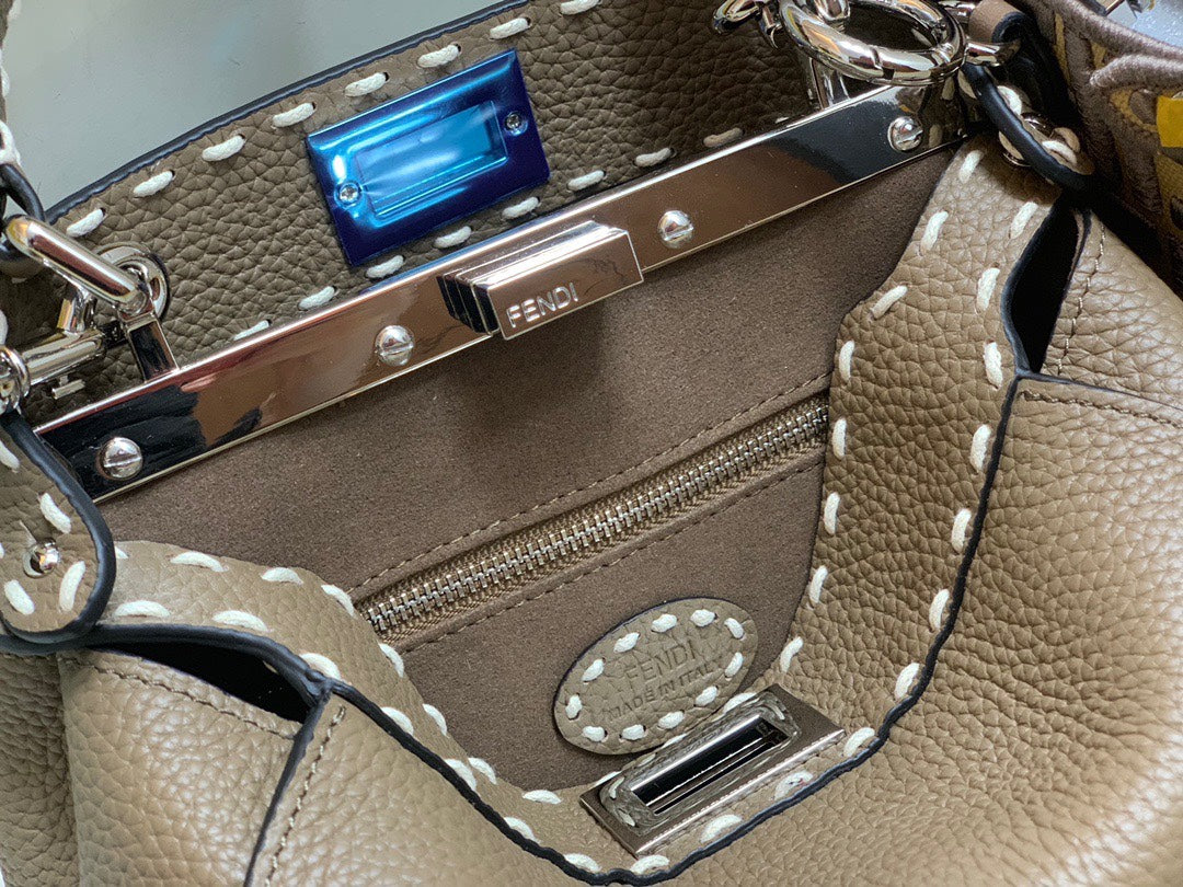 Fendi Peekaboo ISeeU Medium Brown Leather Handbag with FF Motif Charm