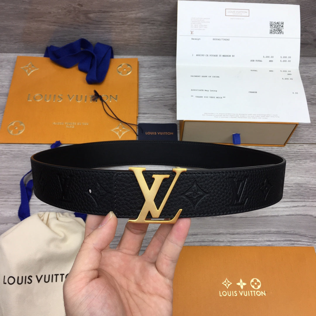 Louis Vuitton LV Initiales 40mm Belt - Black Monogram Empreinte Leather with Gold Buckle