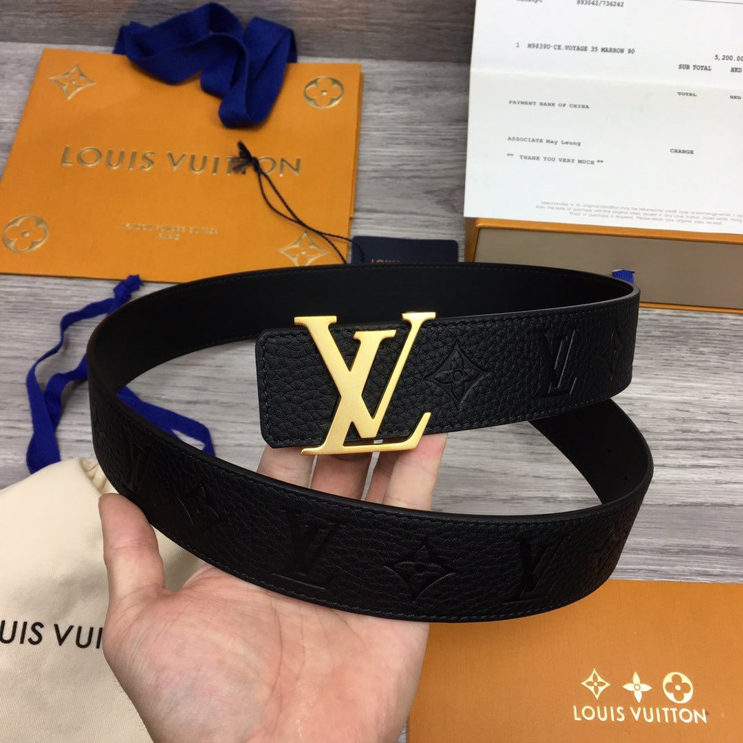 Louis Vuitton LV Initiales 40mm Belt - Black Monogram Empreinte Leather with Gold Buckle