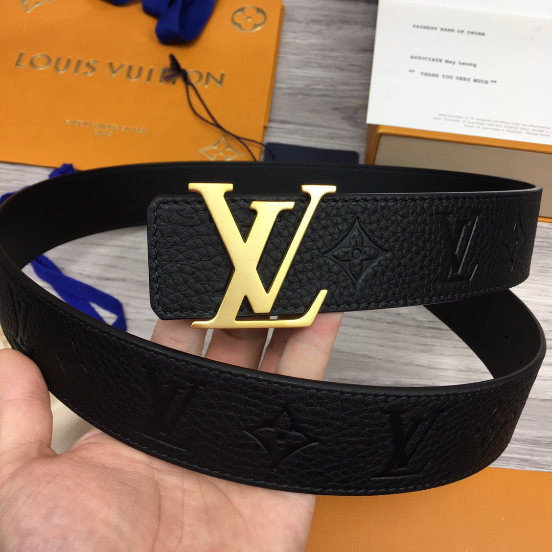 Louis Vuitton LV Initiales 40mm Belt - Black Monogram Empreinte Leather with Gold Buckle