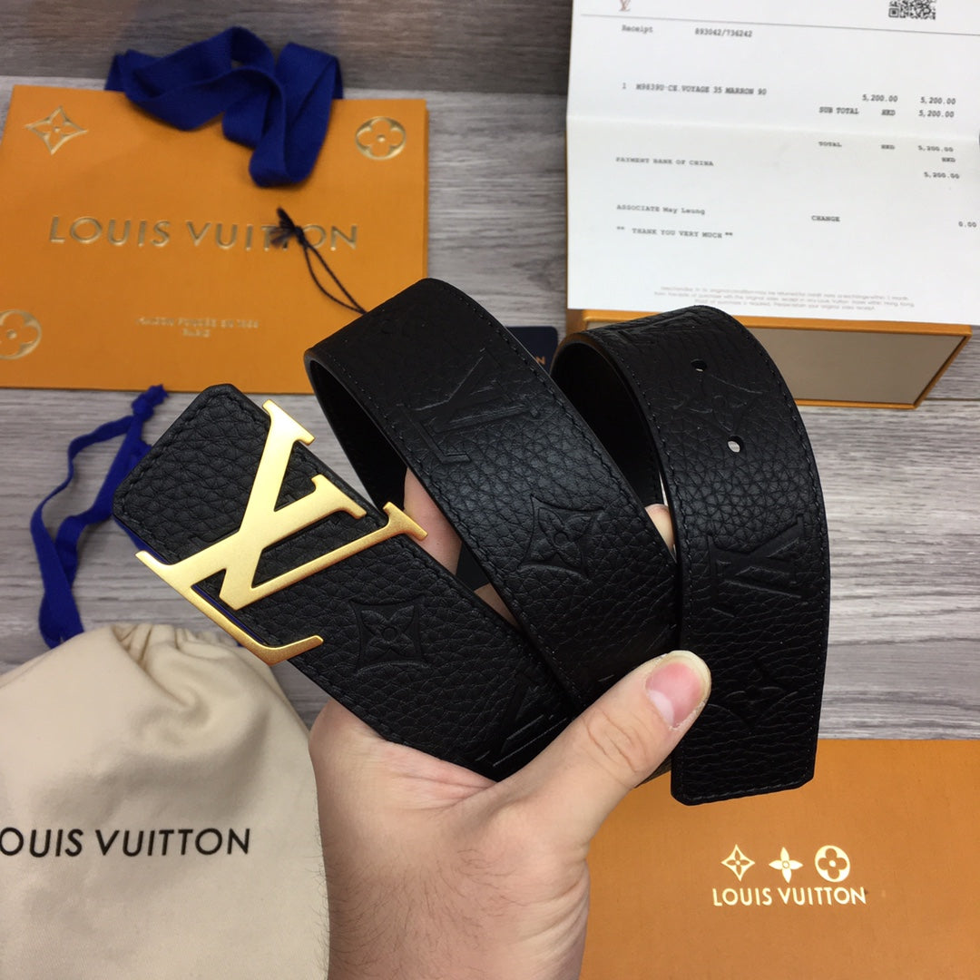 Louis Vuitton LV Initiales 40mm Belt - Black Monogram Empreinte Leather with Gold Buckle