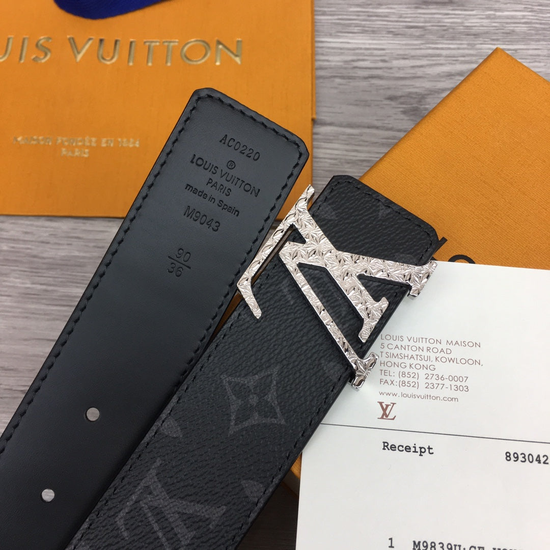 Louis Vuitton LV Initiales Monogram Eclipse 40mm Belt with Crystal Strass Buckle - Black/Grey