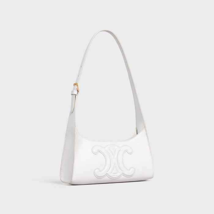 Celine Ava Shoulder Bag in Smooth Calfskin with Cuir Triomphe - White