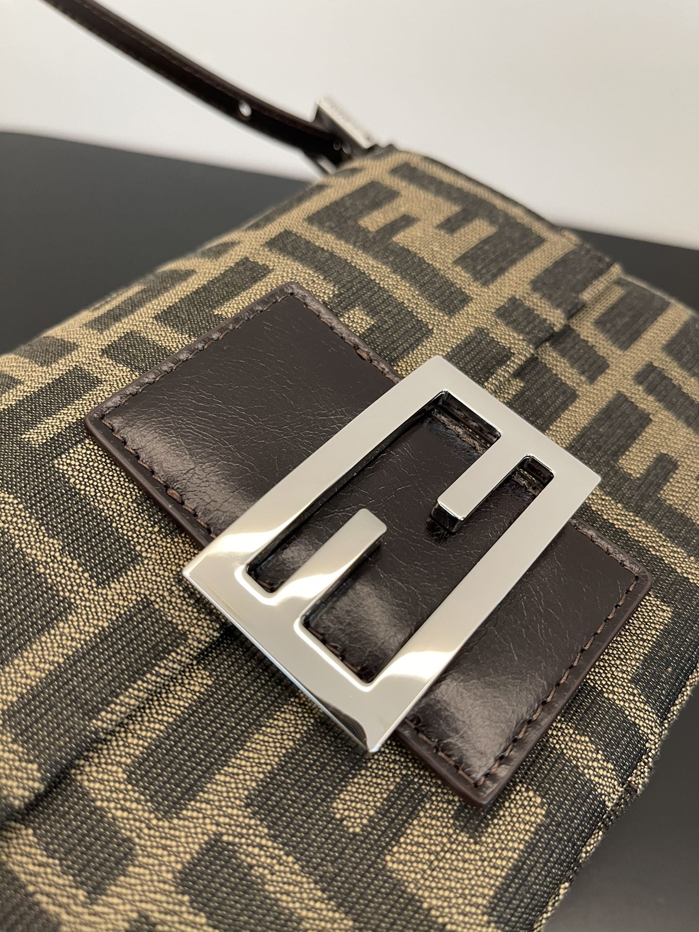 Fendi Zucca Canvas Baguette Shoulder Bag - Tobacco Brown/Black