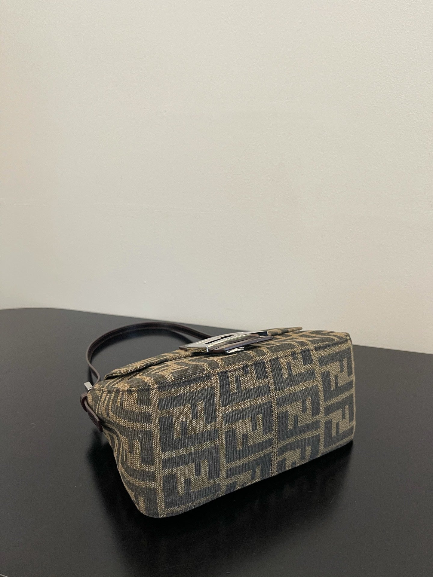 Fendi Zucca Canvas Baguette Shoulder Bag - Tobacco Brown/Black