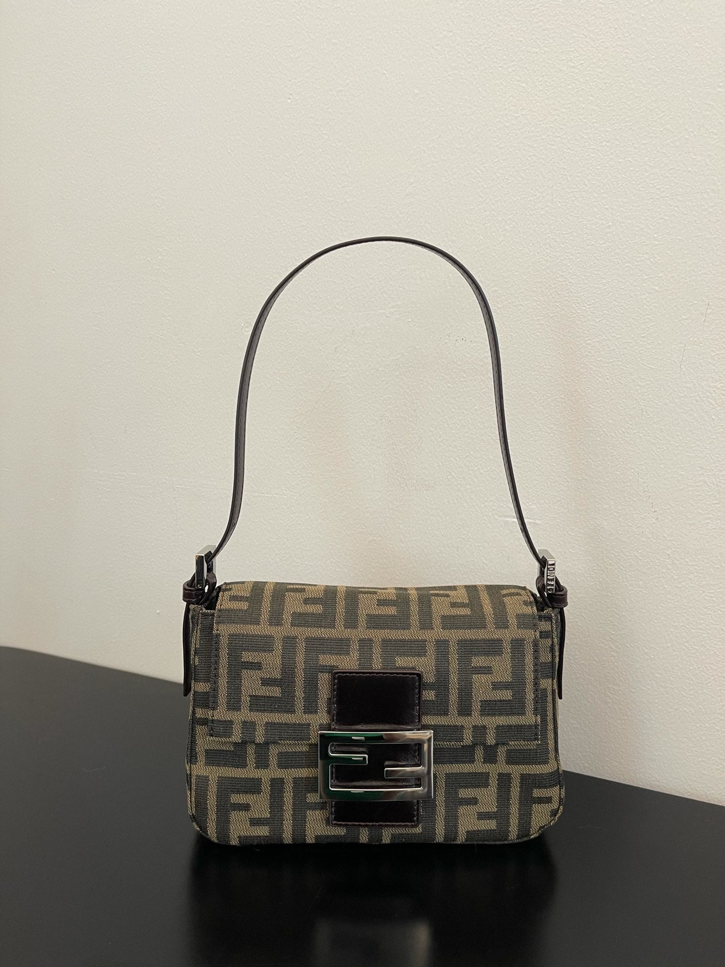 Fendi Zucca Canvas Baguette Shoulder Bag - Tobacco Brown/Black