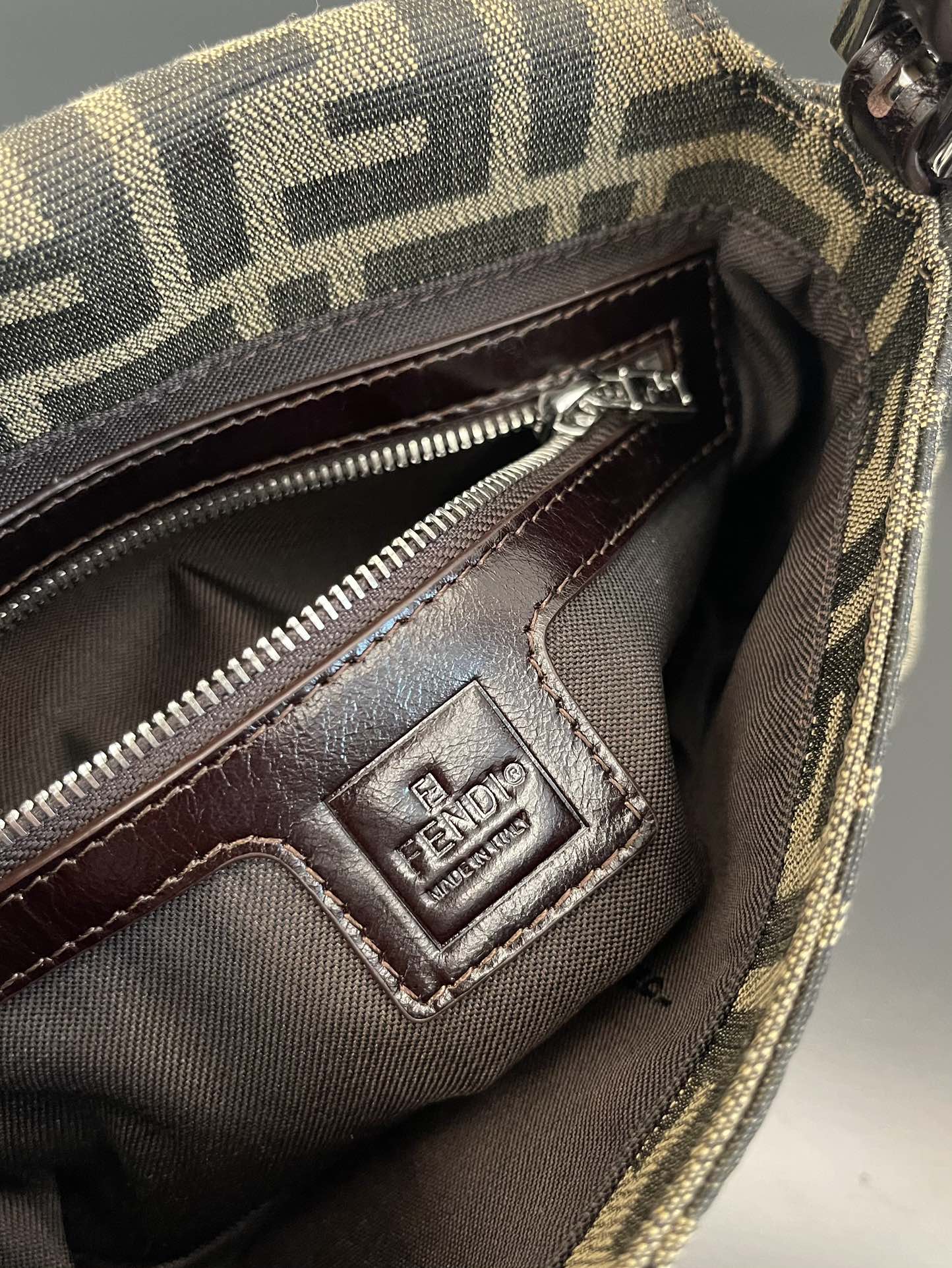 Fendi Zucca Canvas Baguette Shoulder Bag - Tobacco Brown/Black