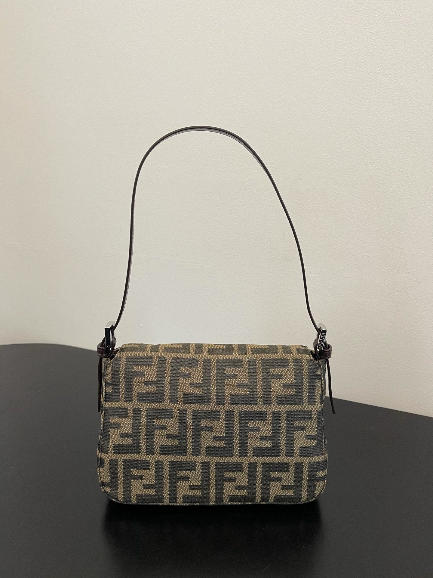 Fendi Zucca Canvas Baguette Shoulder Bag - Tobacco Brown/Black