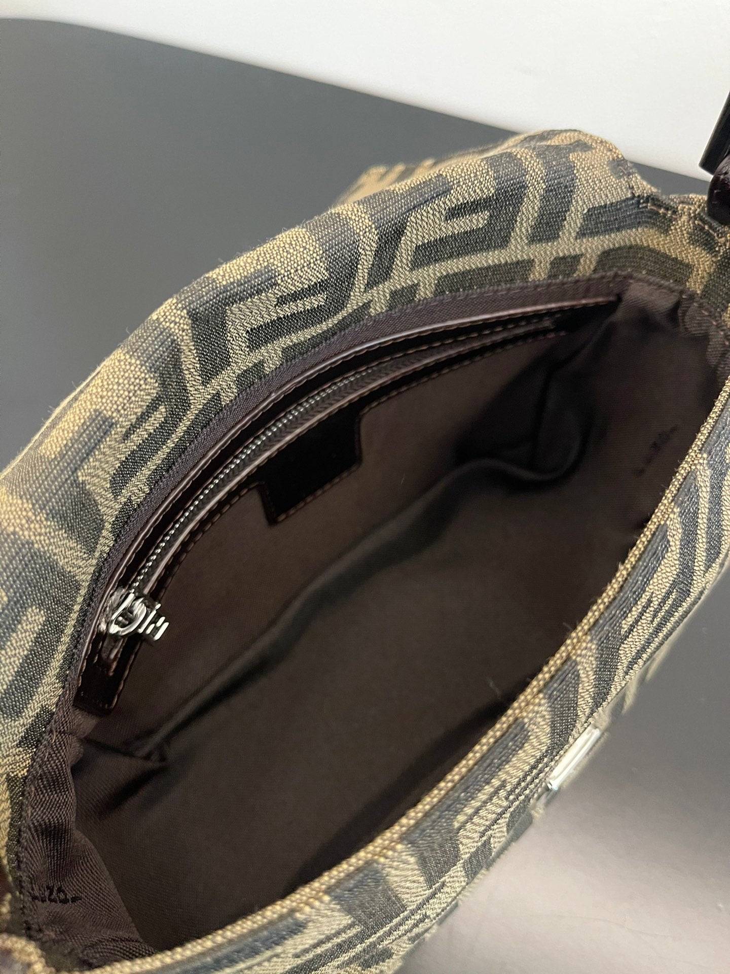 Fendi Zucca Canvas Baguette Shoulder Bag - Tobacco Brown/Black
