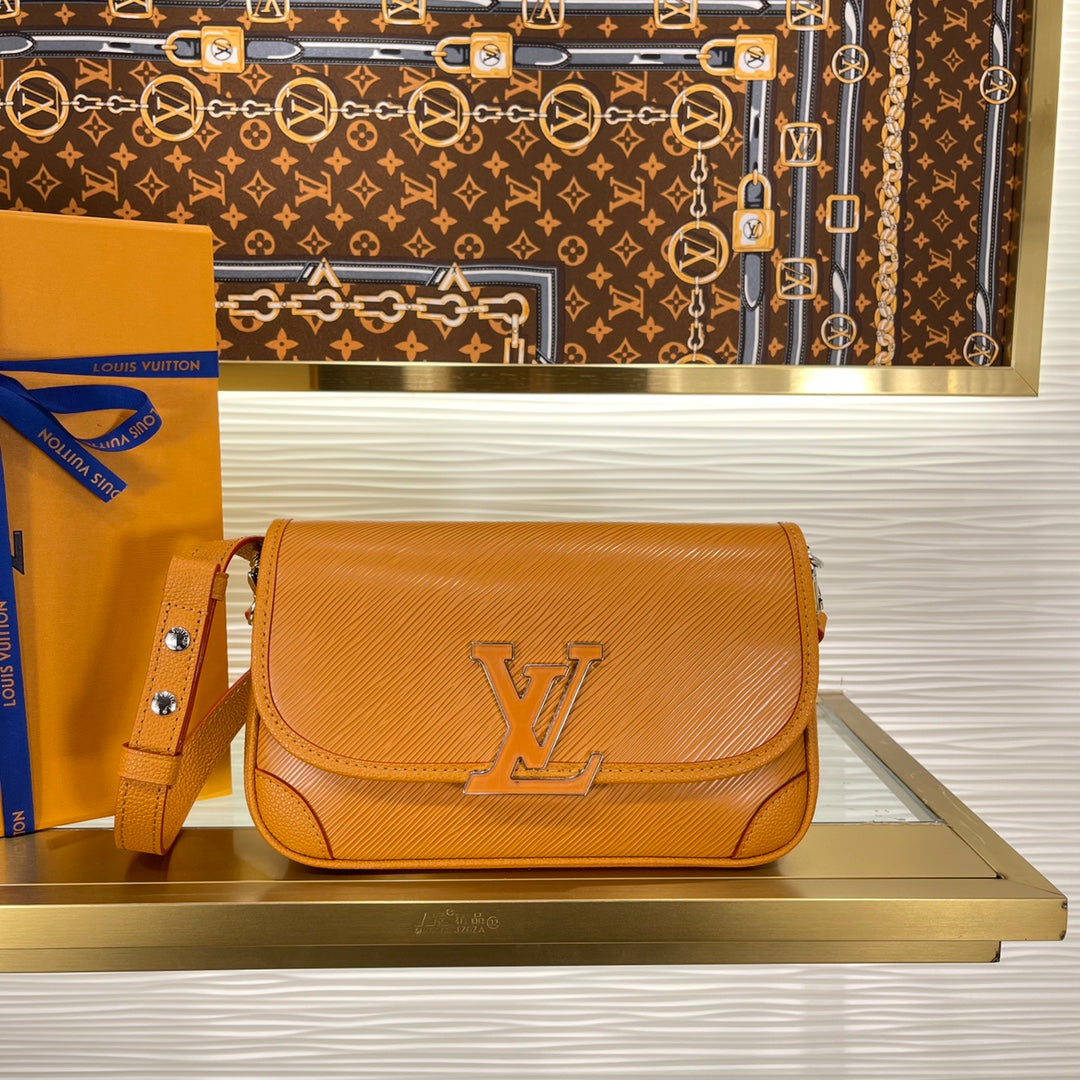 Louis Vuitton Classic Mustard Yellow Leather Flap Shoulder Bag with Gold Clasp
