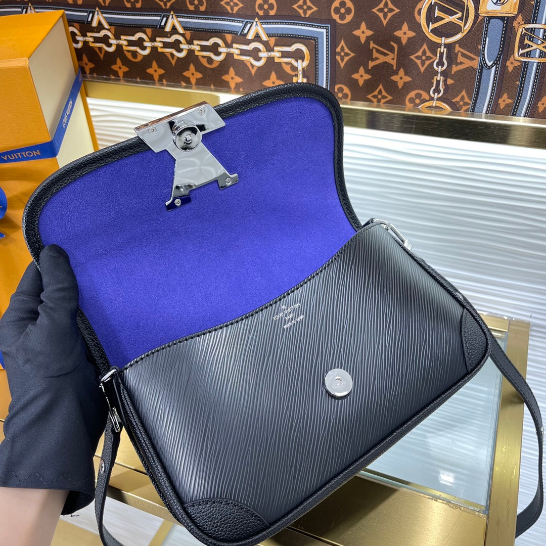 Louis Vuitton Monogram Empreinte Leather Bag, Black Crossbody Shoulder Bag