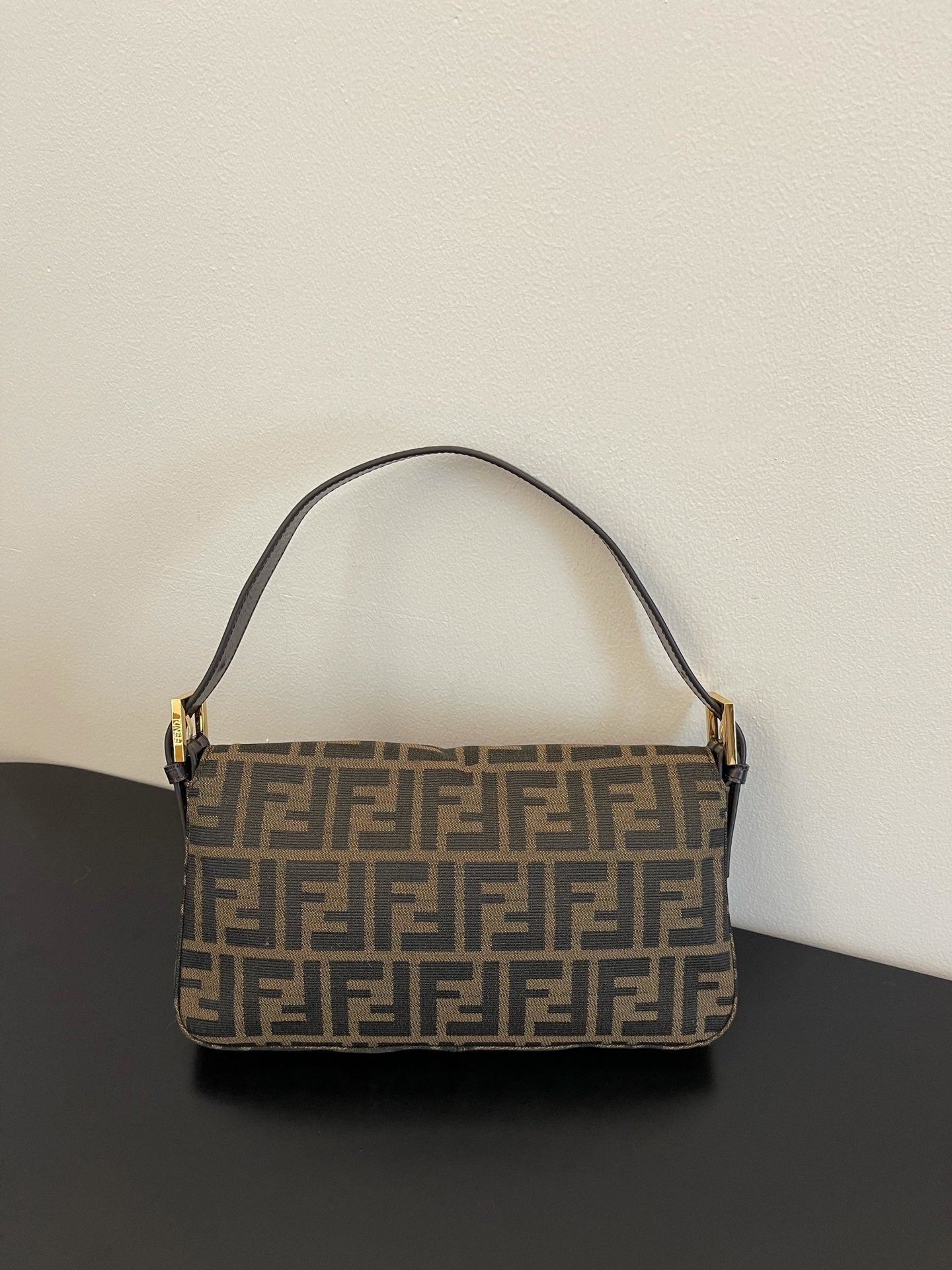 Fendi Zucca Canvas Baguette Shoulder Bag - Brown/Black Monogram