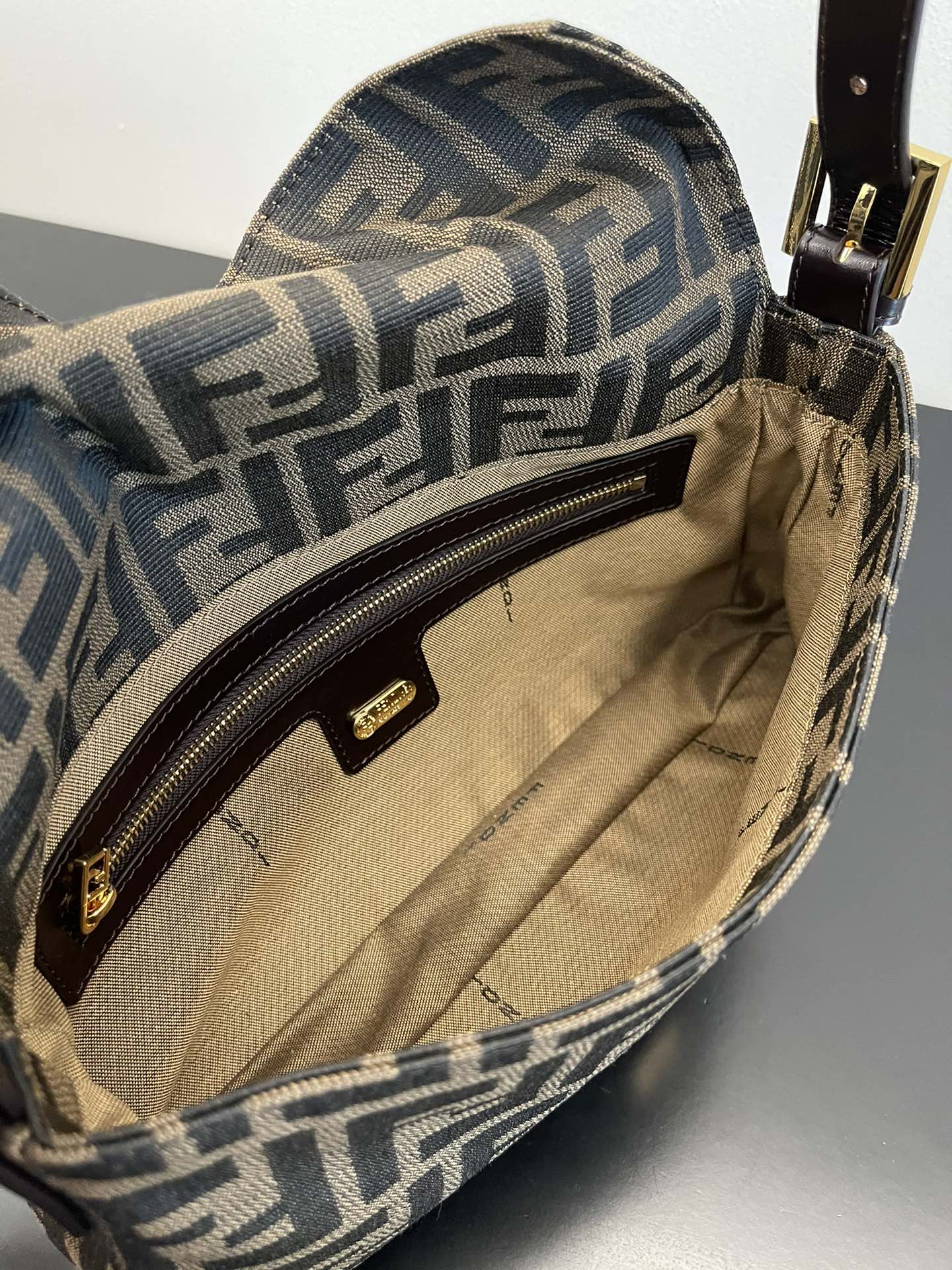 Fendi Zucca Canvas Baguette Shoulder Bag - Brown/Black Monogram
