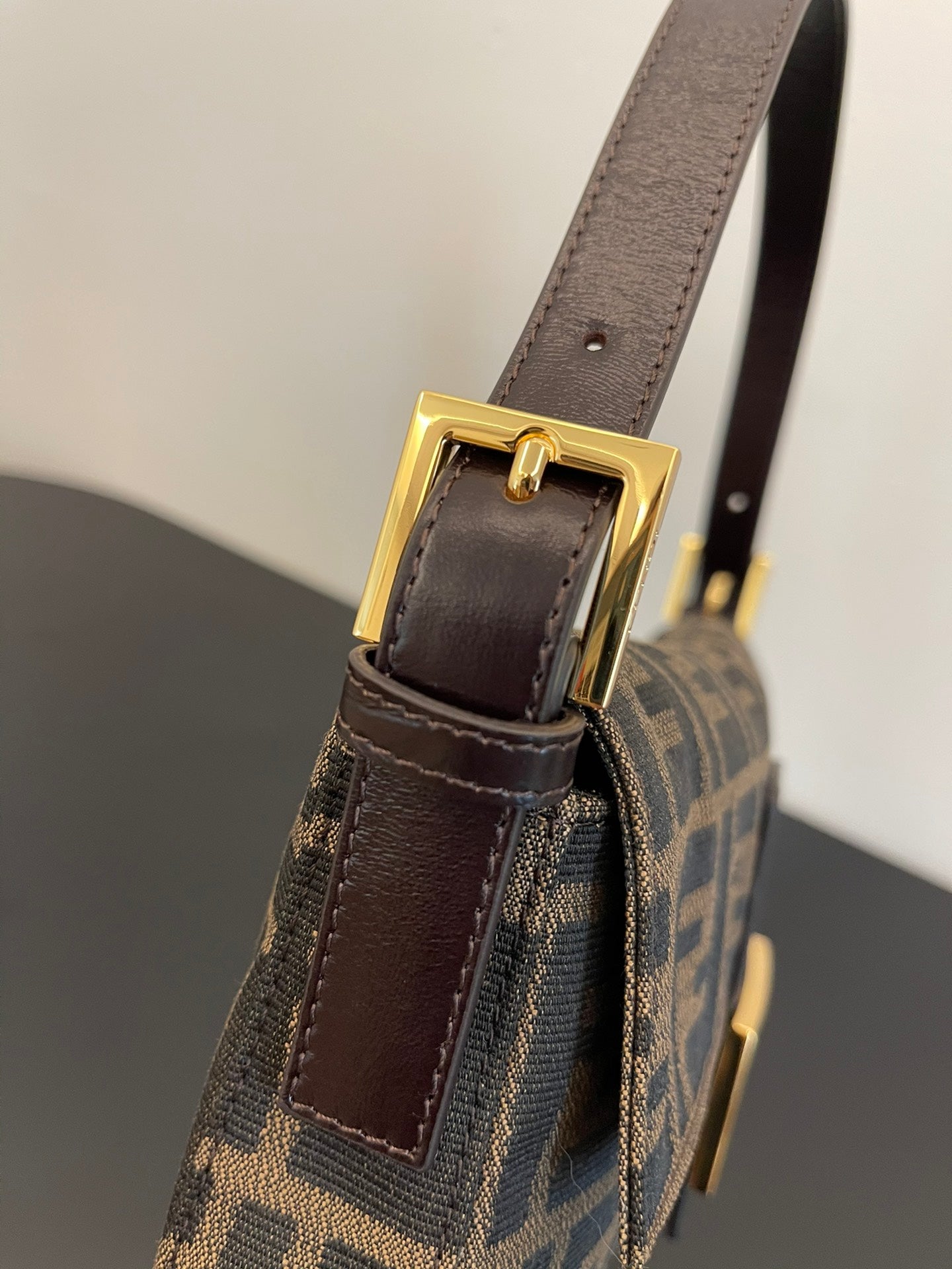 Fendi Zucca Canvas Baguette Shoulder Bag - Brown/Black Monogram