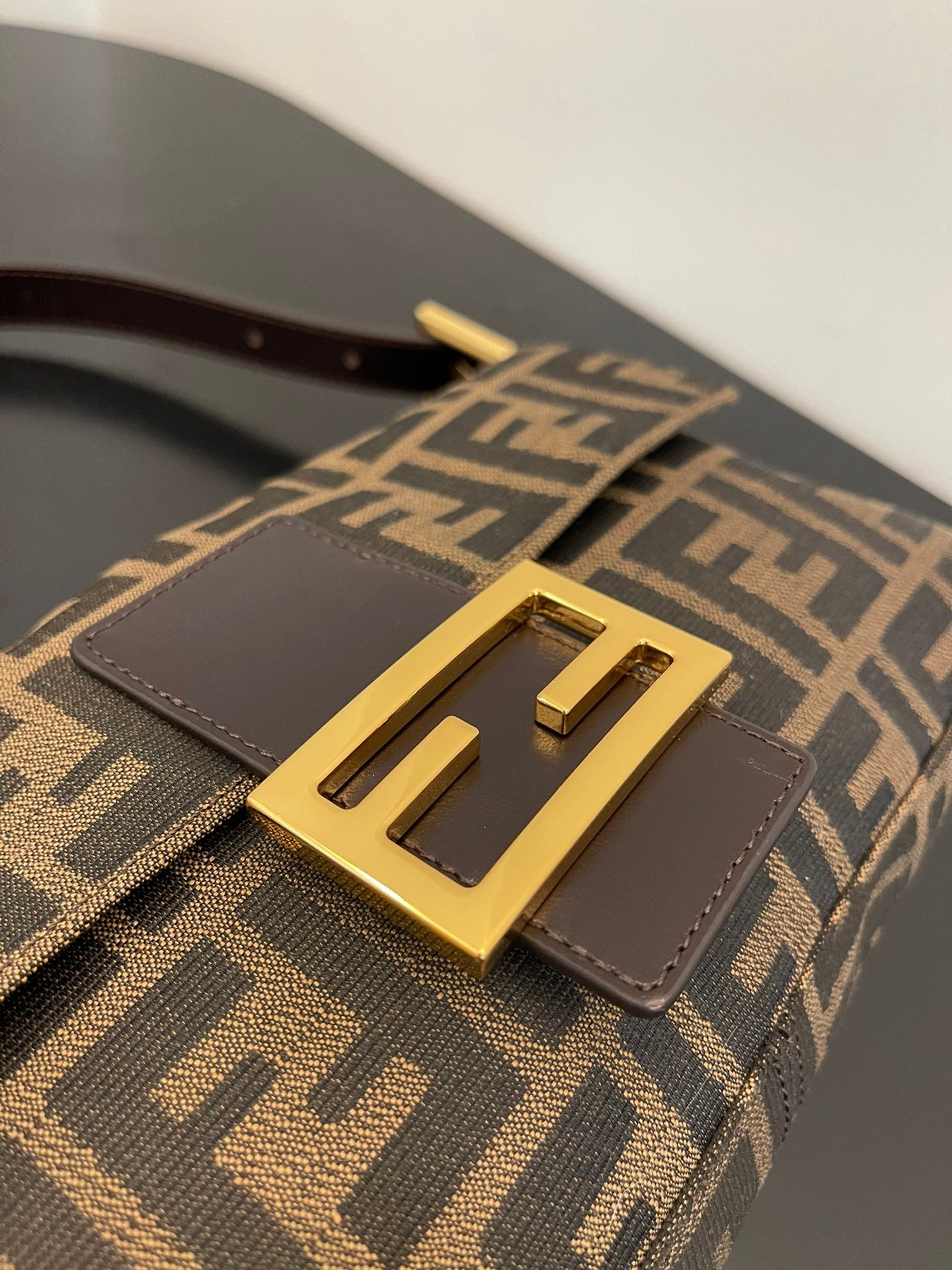 Fendi Zucca Canvas Baguette Shoulder Bag - Brown/Black Monogram