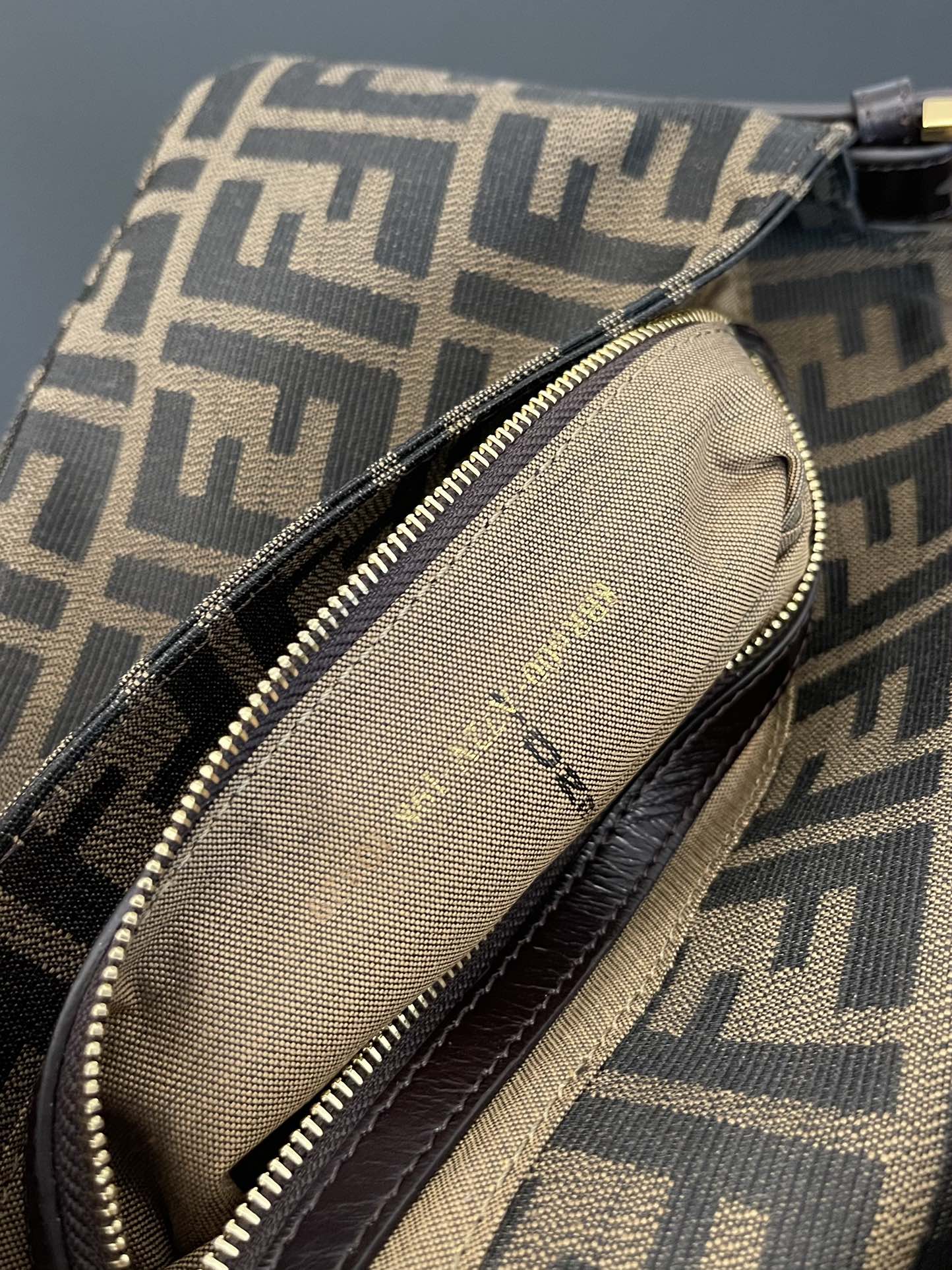 Fendi Zucca Canvas Baguette Shoulder Bag - Brown/Black Monogram
