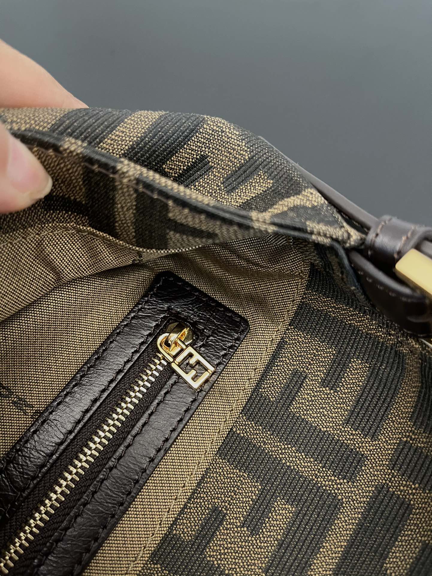 Fendi Zucca Canvas Baguette Shoulder Bag - Brown/Black Monogram
