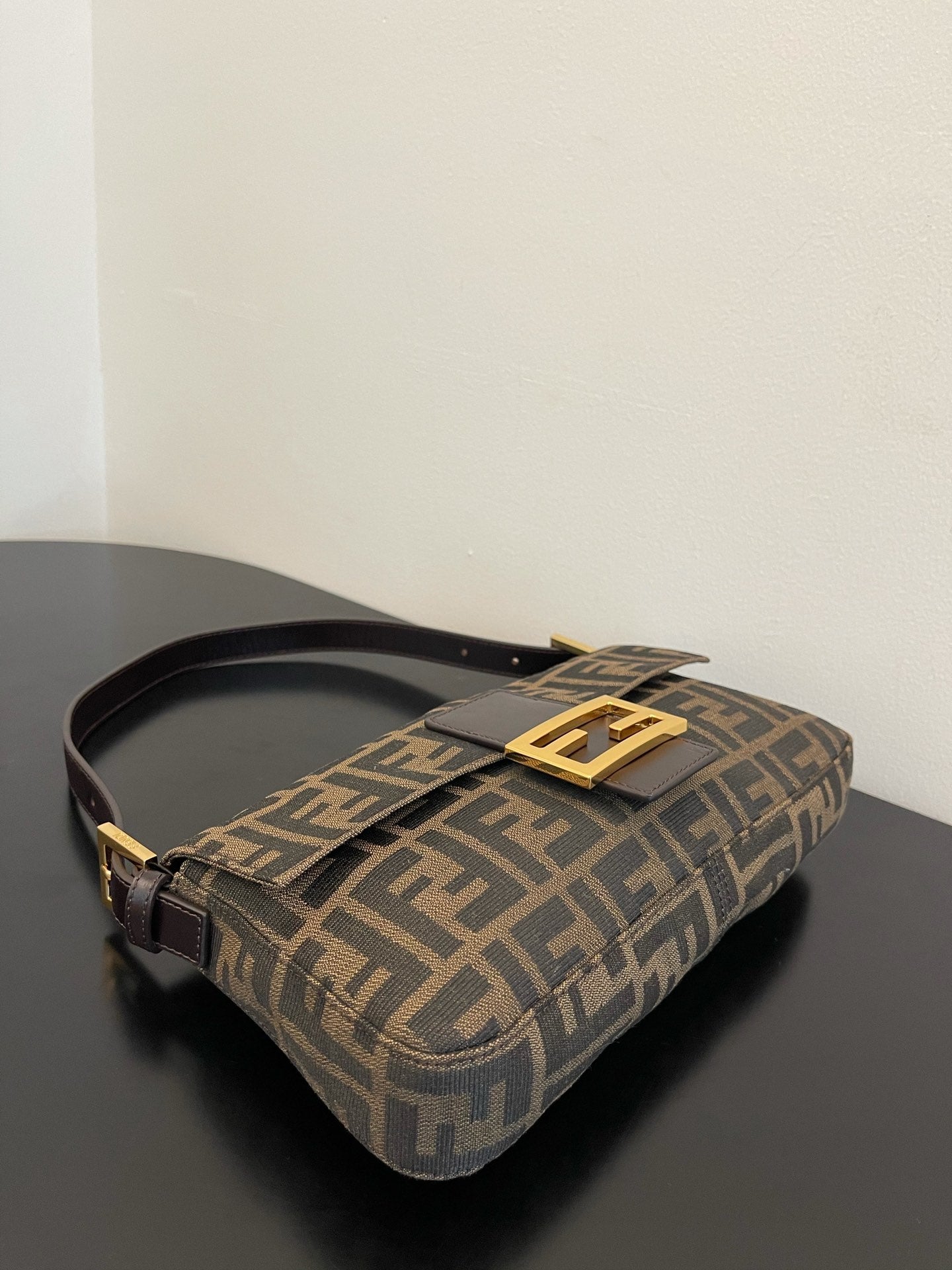 Fendi Zucca Canvas Baguette Shoulder Bag - Brown/Black Monogram