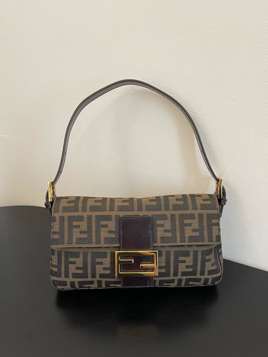 Fendi Zucca Canvas Baguette Shoulder Bag - Brown/Black Monogram