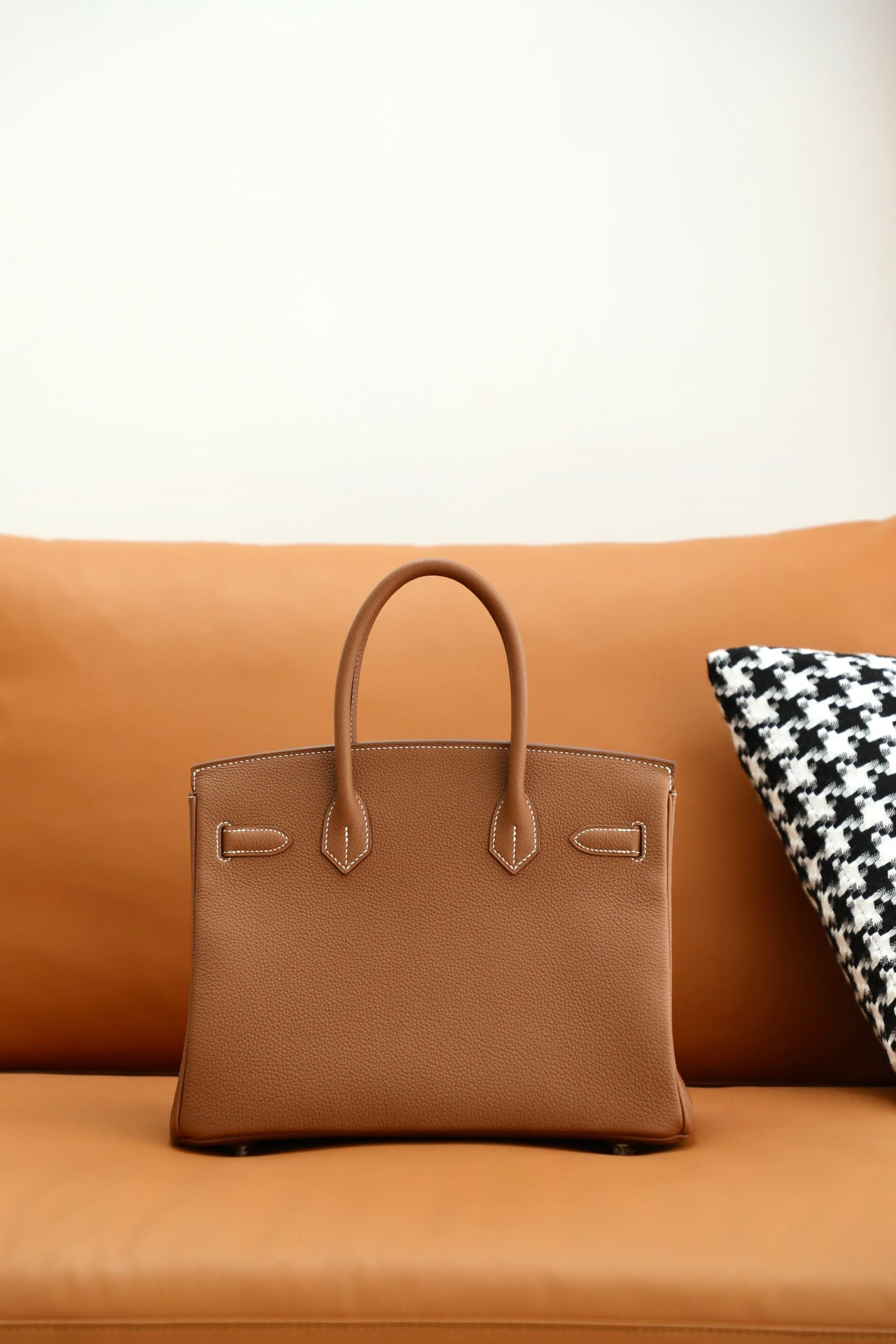 Luxury Tan Leather Top Handle Handbag with Gold-Tone Hardware