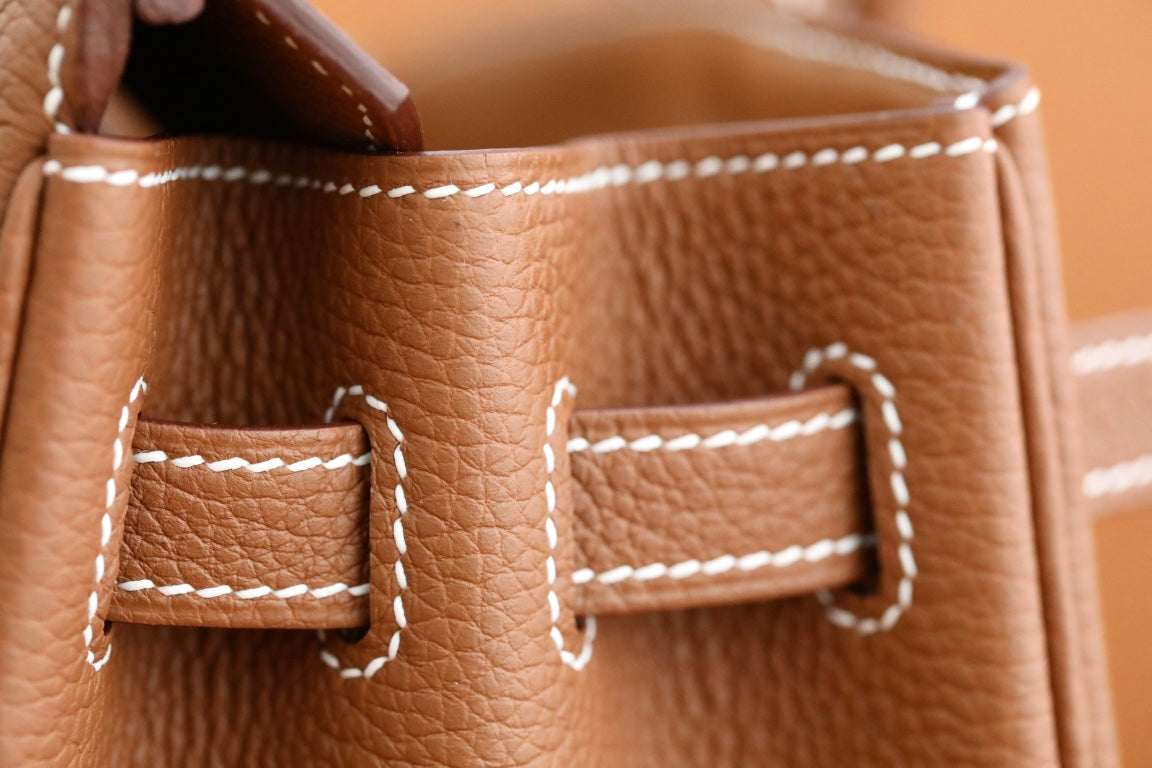 Luxury Tan Leather Top Handle Handbag with Gold-Tone Hardware