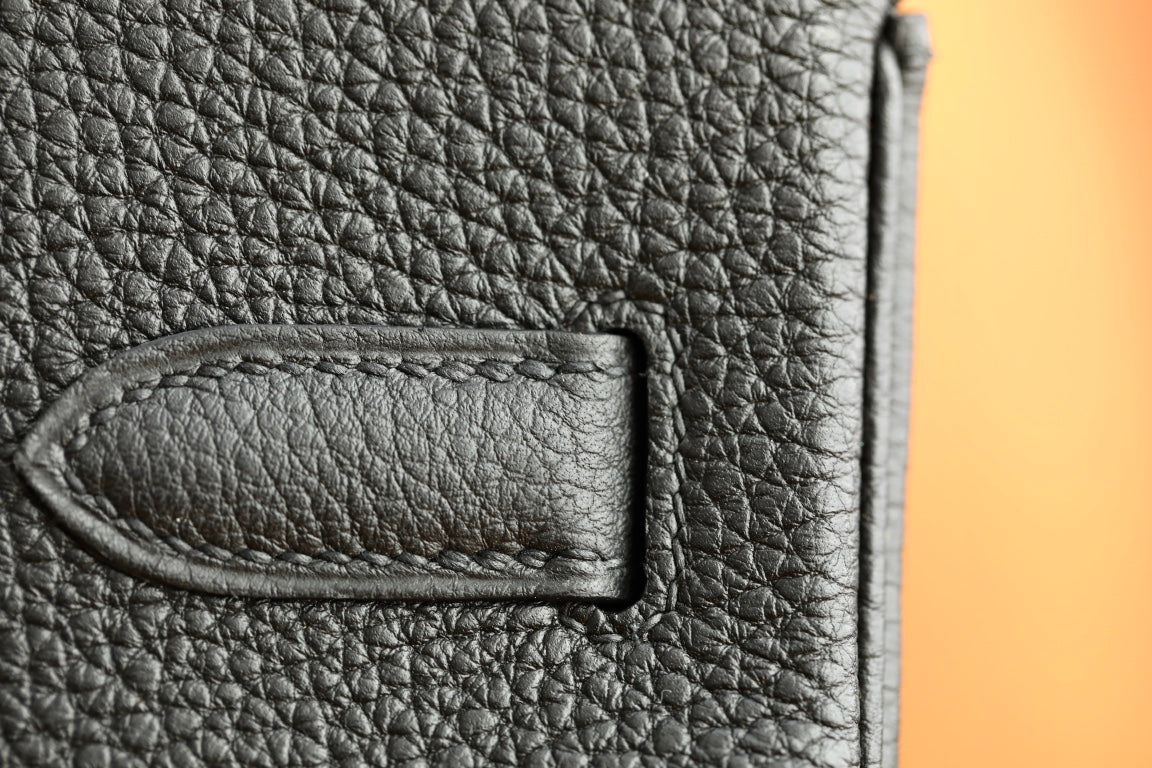 Classic Black Leather Birkin Style Handbag - Premium Top Handle Bag with Silver Hardware
