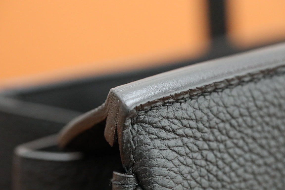 Classic Black Leather Birkin Style Handbag - Premium Top Handle Bag with Silver Hardware