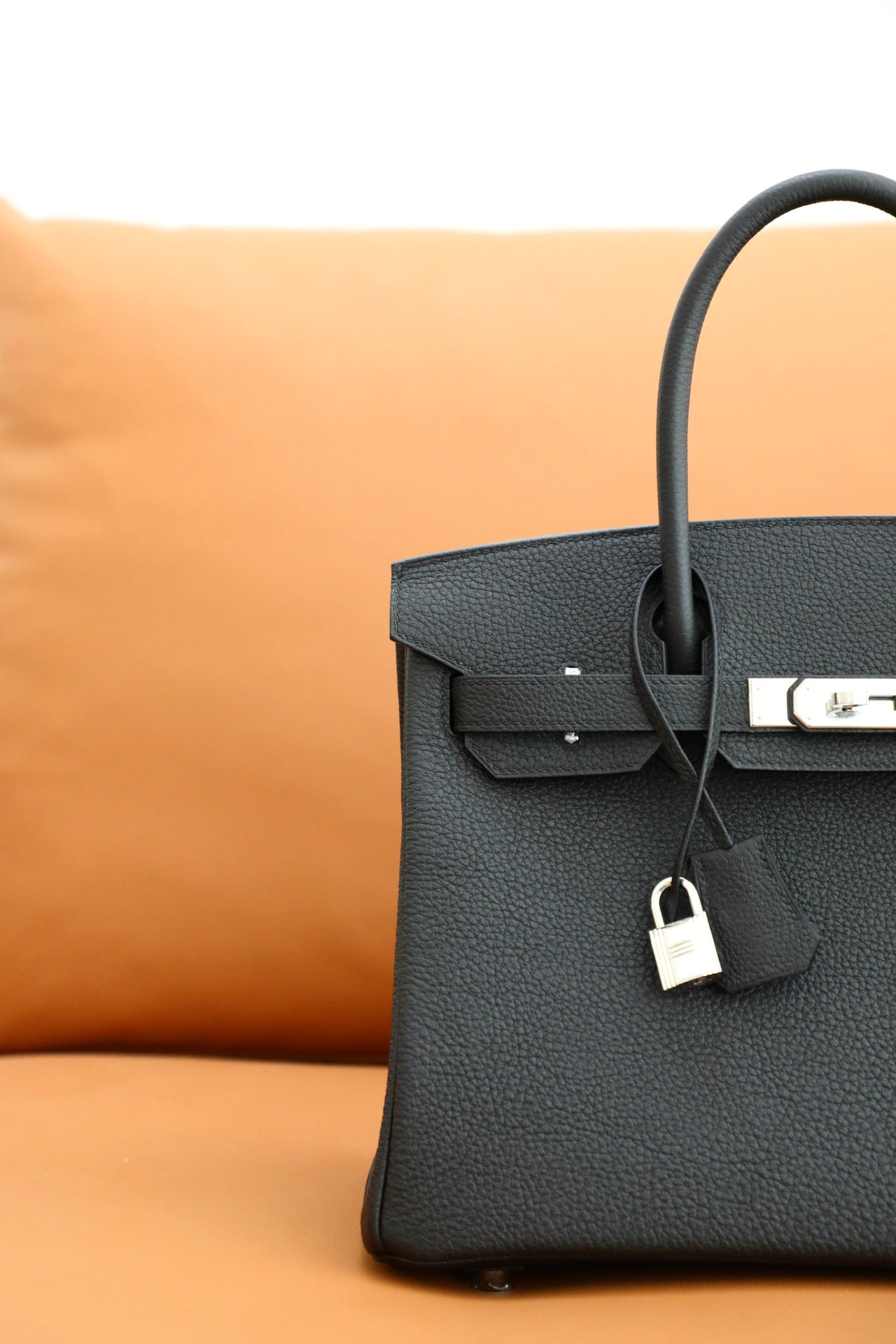 Classic Black Leather Birkin Style Handbag - Premium Top Handle Bag with Silver Hardware