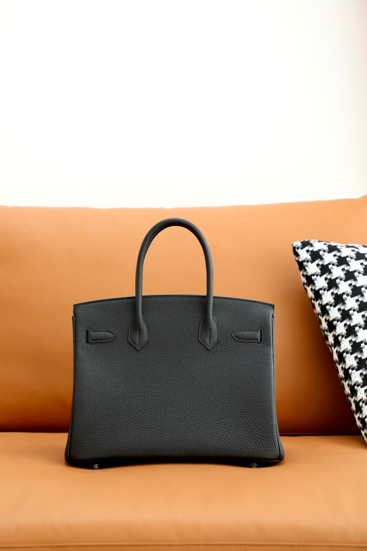Classic Black Leather Birkin Style Handbag - Premium Top Handle Bag with Silver Hardware