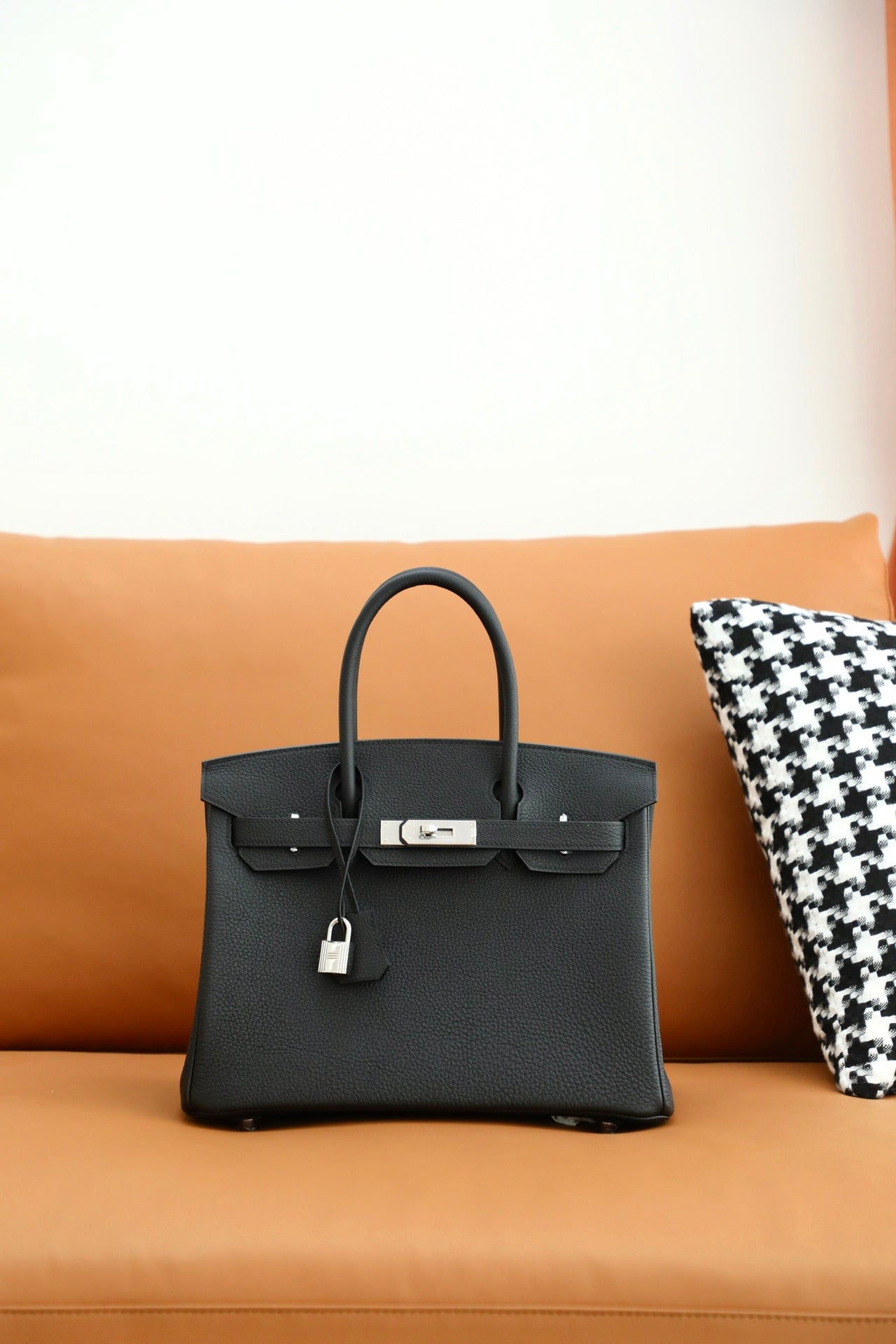 Classic Black Leather Birkin Style Handbag - Premium Top Handle Bag with Silver Hardware