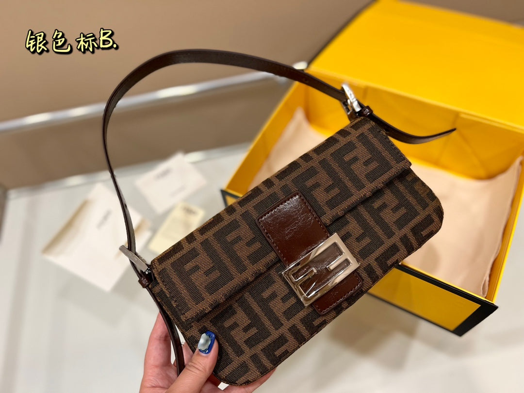 Fendi Zucca Monogram Baguette Shoulder Bag - Brown Tobacco Canvas