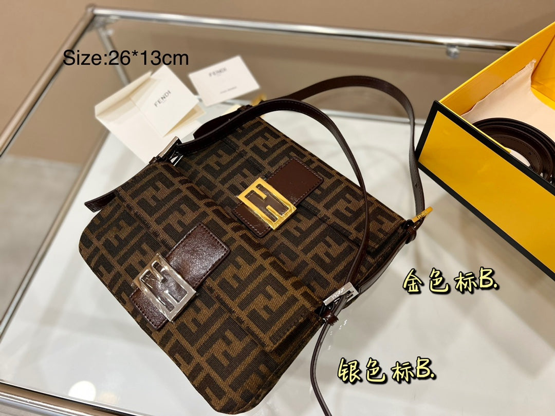 Fendi Zucca Monogram Baguette Shoulder Bag - Brown Tobacco Canvas