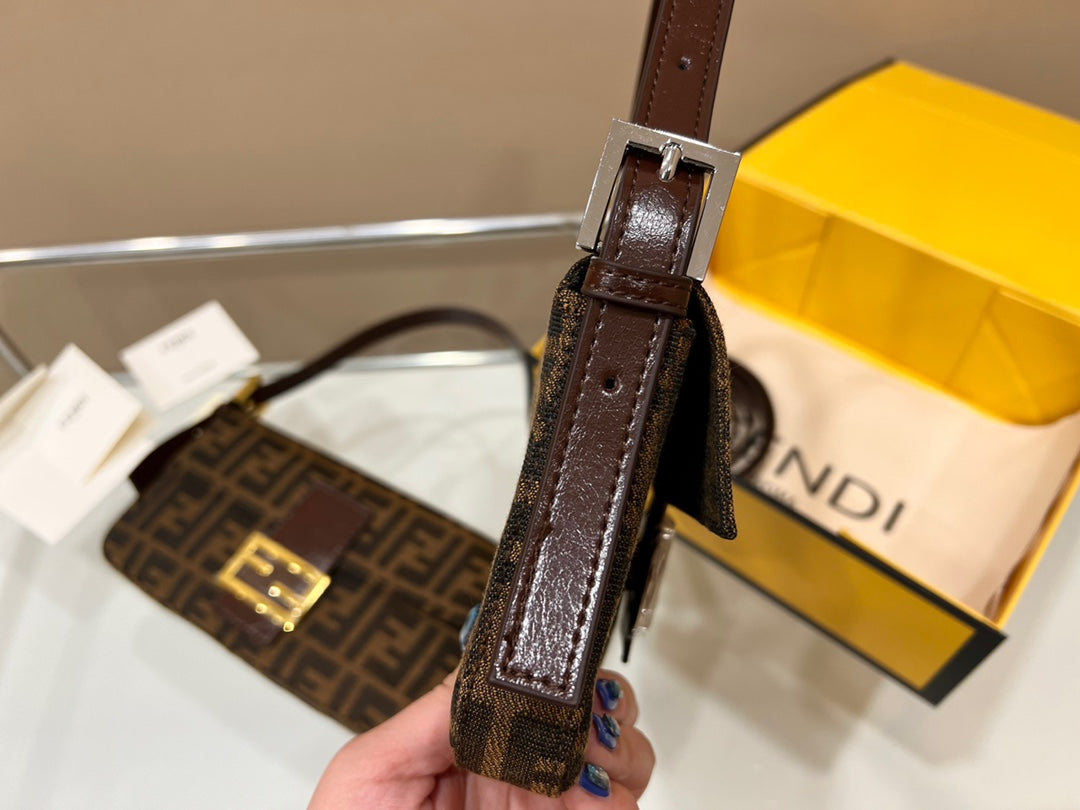 Fendi Zucca Monogram Baguette Shoulder Bag - Brown Tobacco Canvas