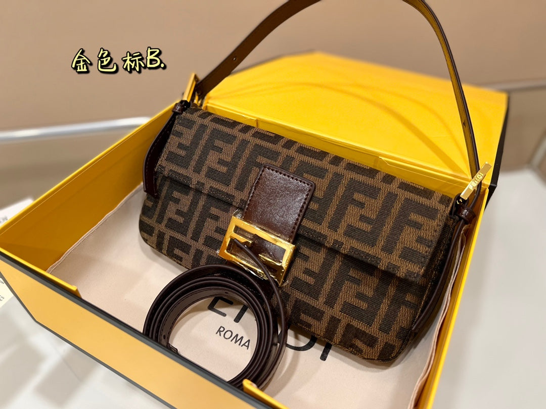 Fendi Zucca Monogram Baguette Shoulder Bag - Brown Tobacco Canvas