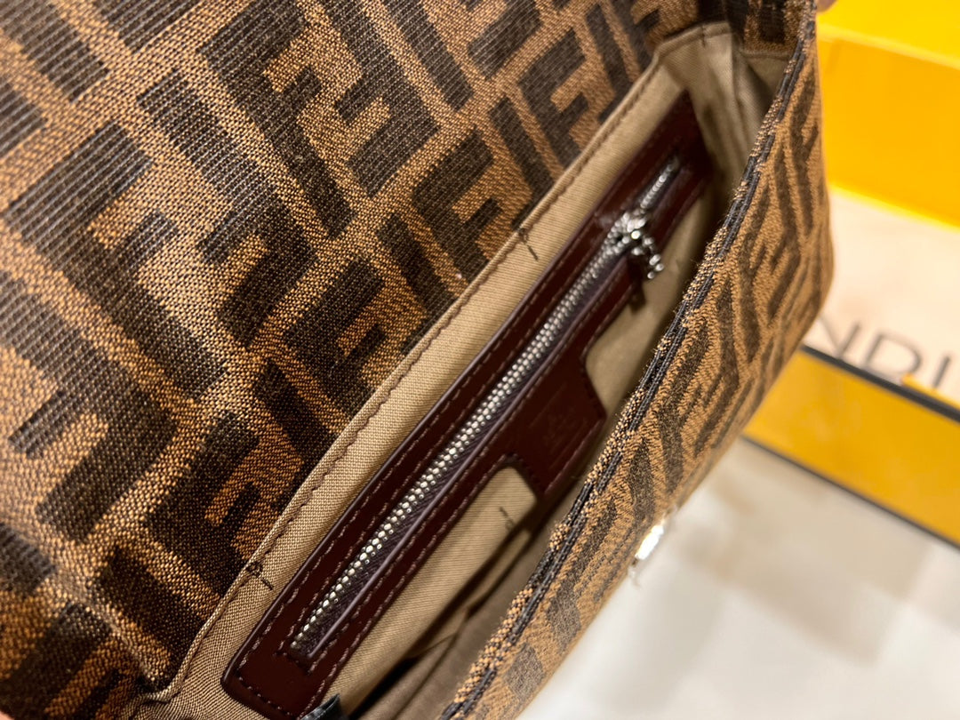Fendi Zucca Monogram Baguette Shoulder Bag - Brown Tobacco Canvas