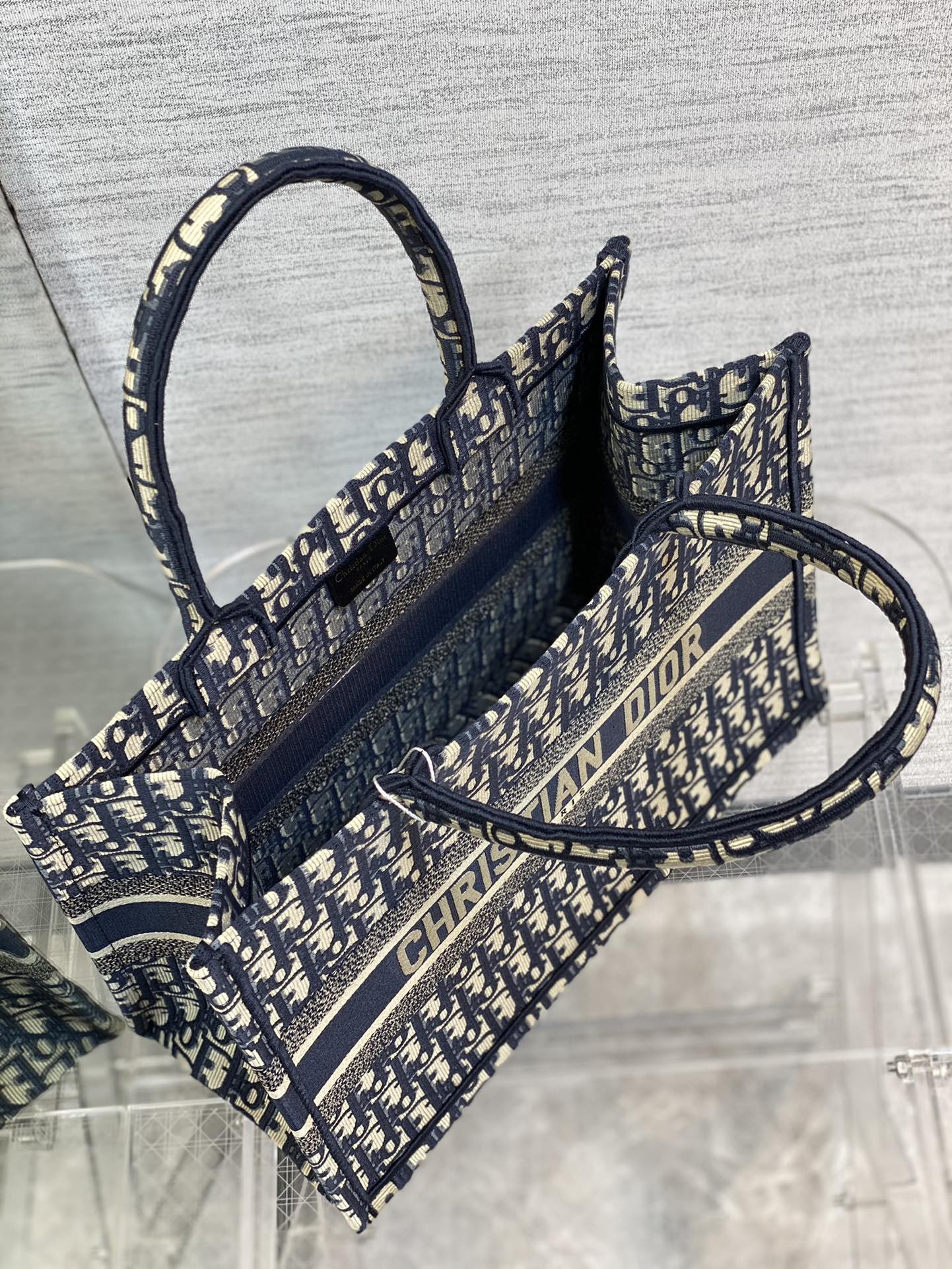 Christian Dior Book Tote - Blue Dior Oblique Embroidery - Luxury Canvas Handbag