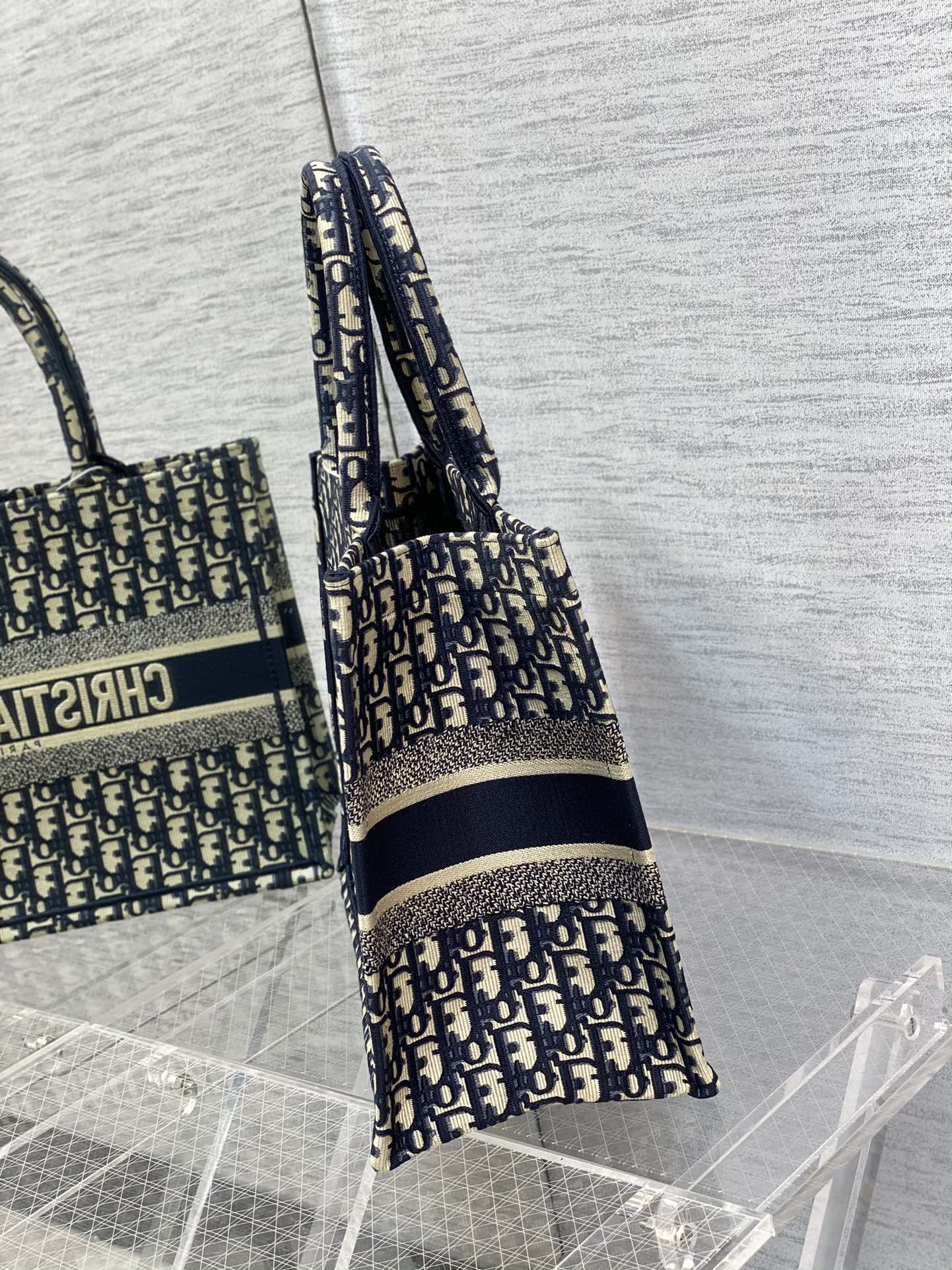 Christian Dior Medium Book Tote Blue Dior Oblique Embroidery Handbag